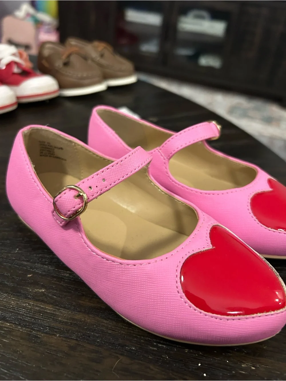 Janie and Jack Pink Mary Jane Flats with Red Heart Detail